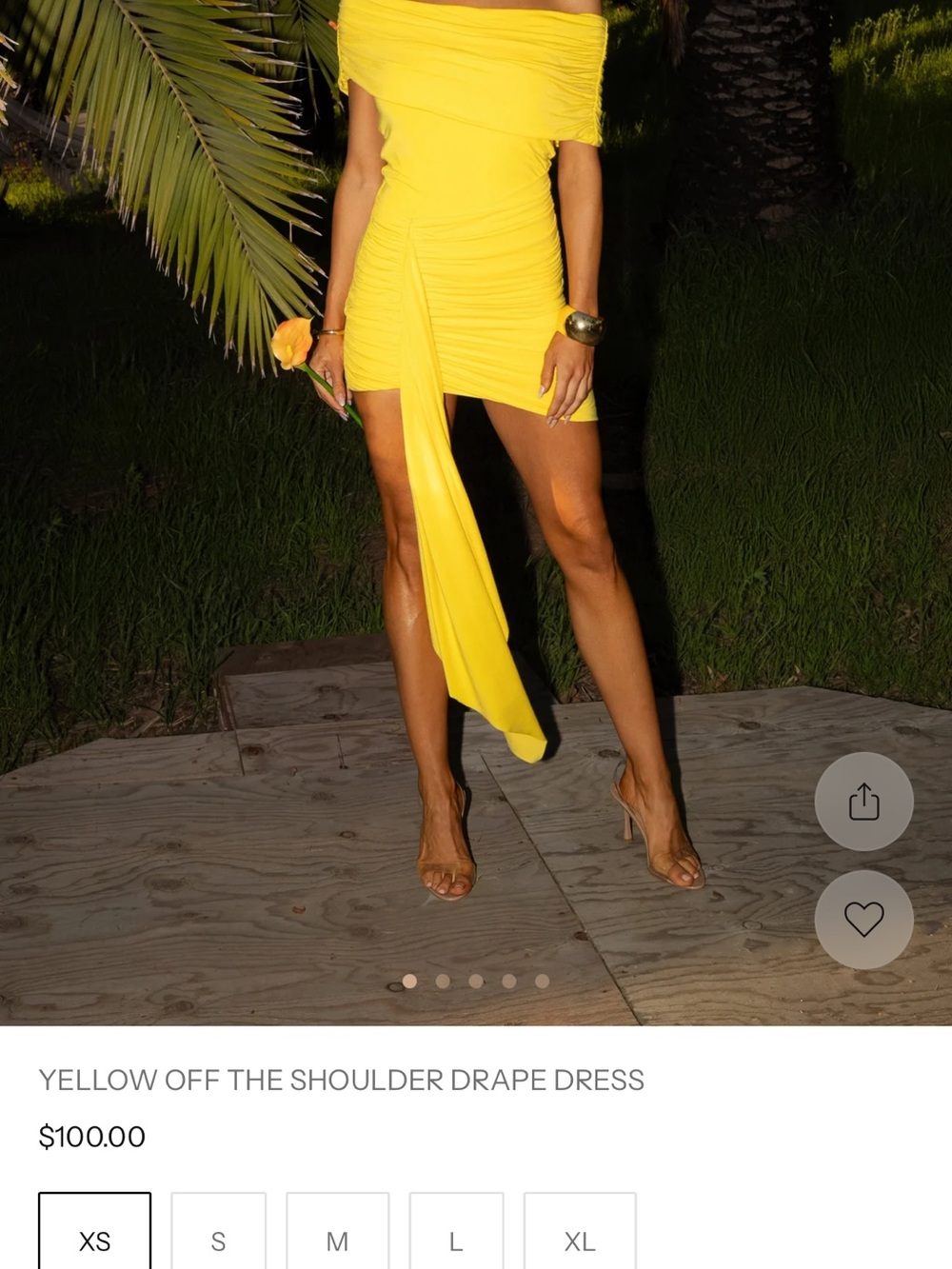 JLUXLABEL Yellow Off-the-Shoulder Drape Mini Dress